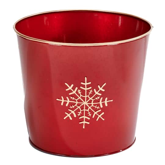 Red & Gold Snowflake Christmas Planter Buckets, 2ct.